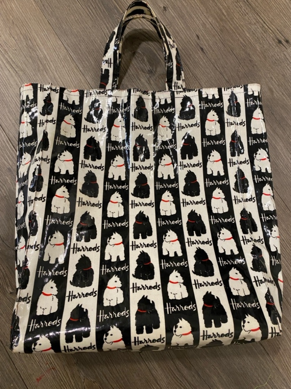 Harrods Black & White Dog-Print Glossy Tote
